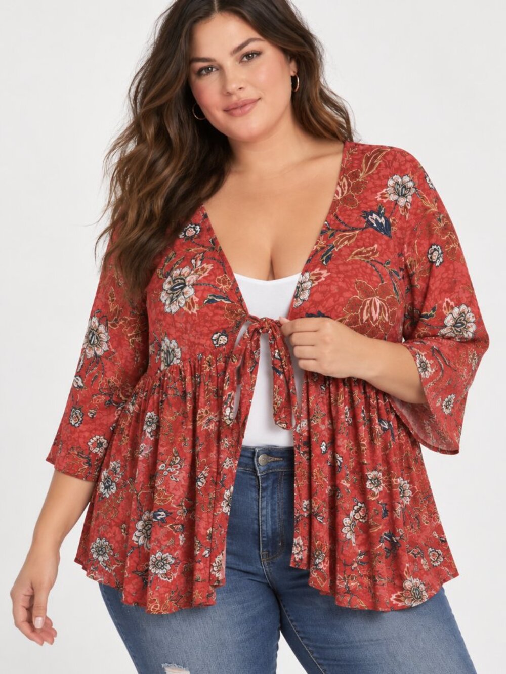 New Torrid Red Wrap Shirt Front Tie Floral Shirt Women's Size 2
